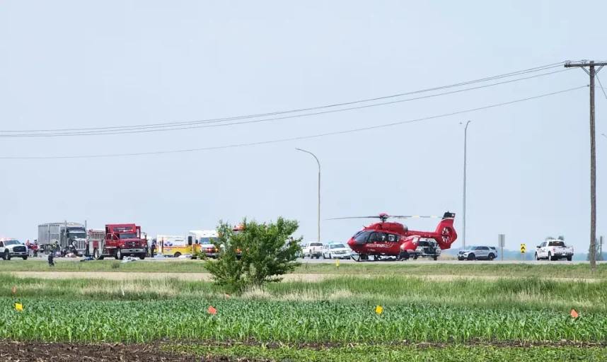 Emergency vehicles on the scene of a deadly crash in Canada